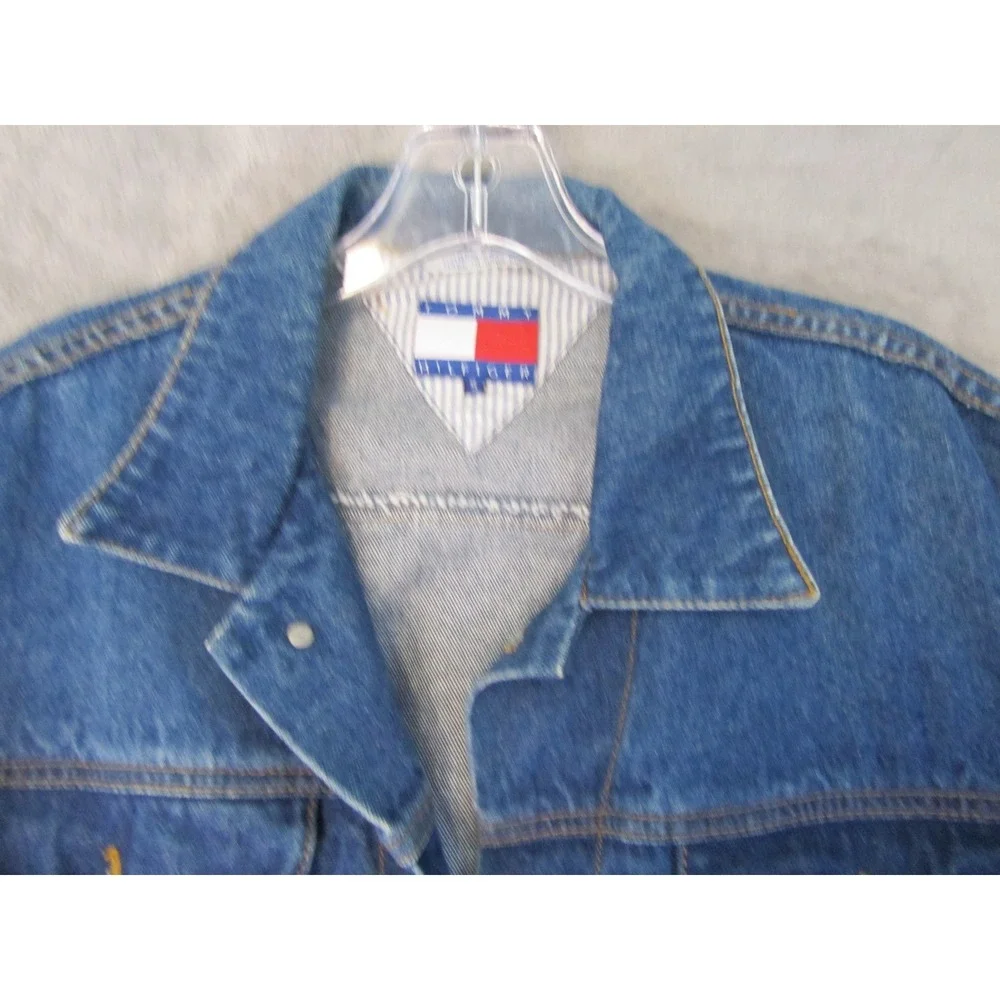 Tommy Hilfiger Vintage Denim Trucker Jacket Blue Medium Wash Small Flag Log - Picture 2 of 8